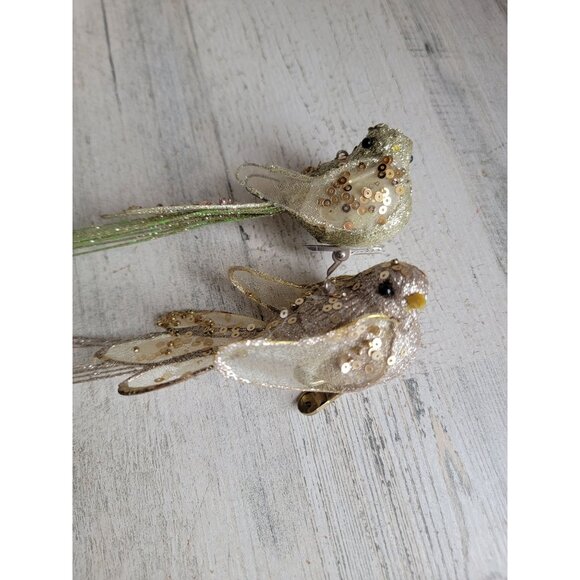 Clip on glitter bird long tail ornament Xmas set unique - Picture 4 of 9